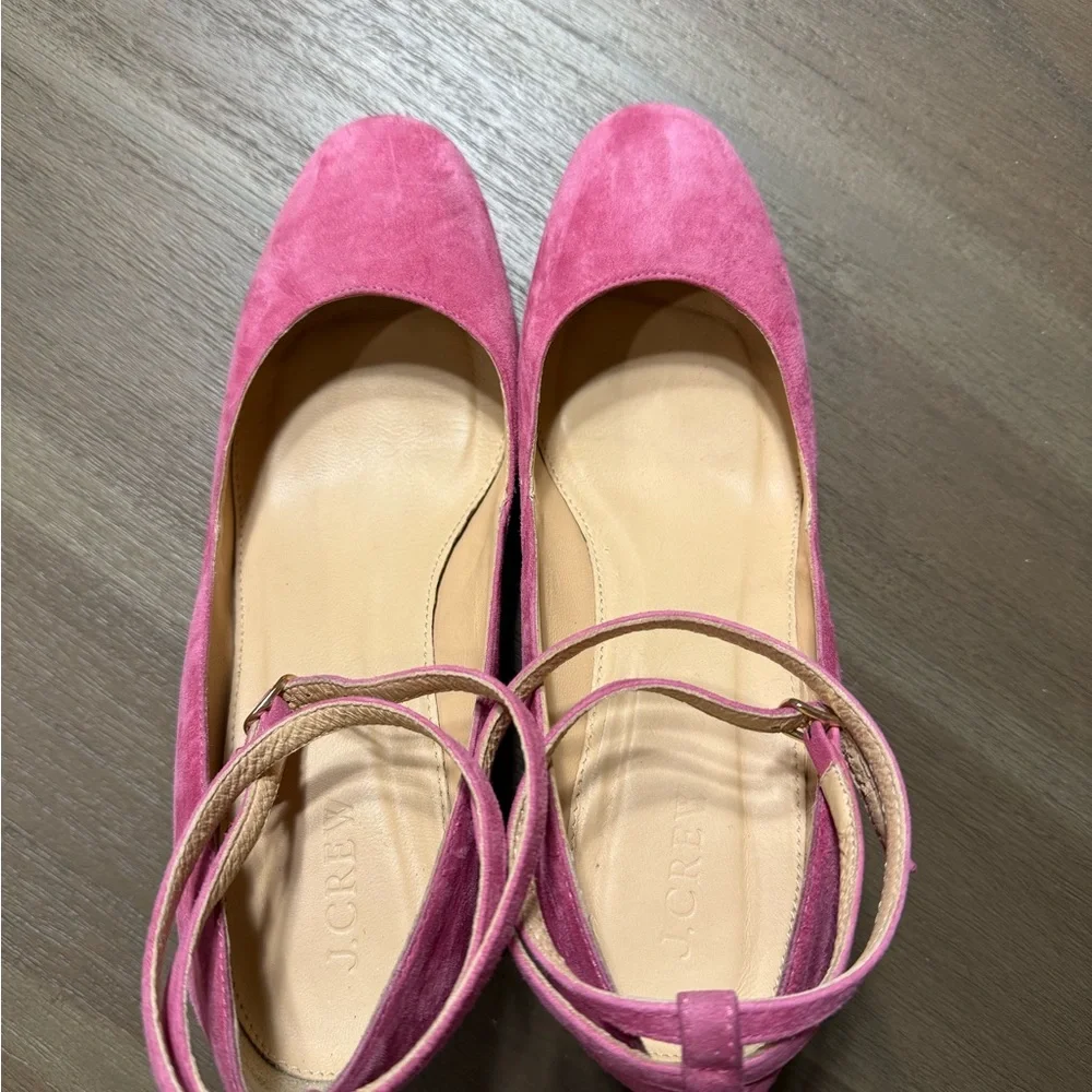 Pink Suede Ankle-Strap Block Heel Pumps